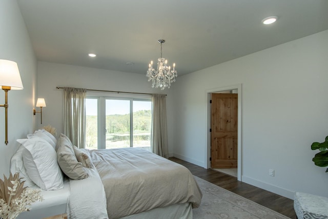 38525 Northstar Dr, Cushing, MN 56443 - bedroom with a chandelier, recessed lighting, baseboards, and wood finished floors