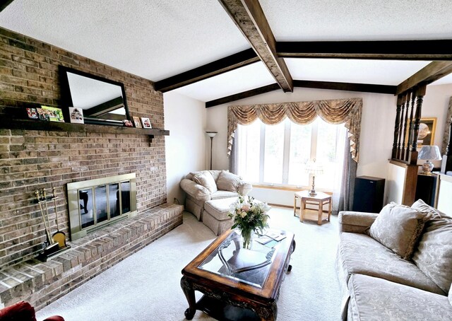 7331 175th Ave NW, Ramsey, MN 55303 - carpeted living room featuring a fireplace and a textured ceiling