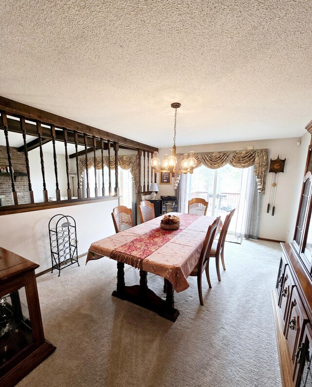 7331 175th Ave NW, Ramsey, MN 55303 - carpeted dining room with a chandelier, a textured ceiling, and plenty of natural light