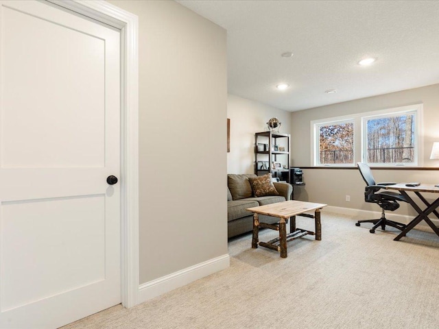 carpeted office with baseboards and recessed lighting