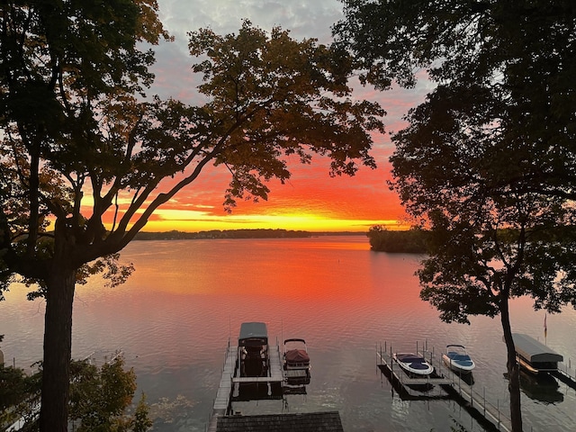 property view of water featuring a boat dock