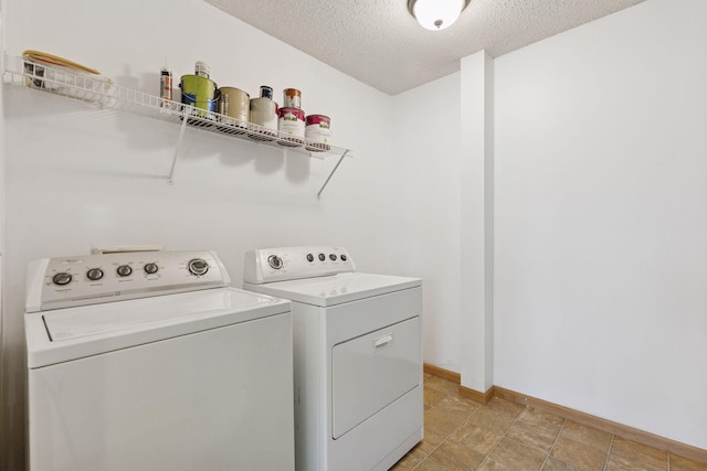 9512 Scott Ln N, Brooklyn Park, MN 55443 - washroom featuring a textured ceiling, washer and clothes dryer, and baseboards