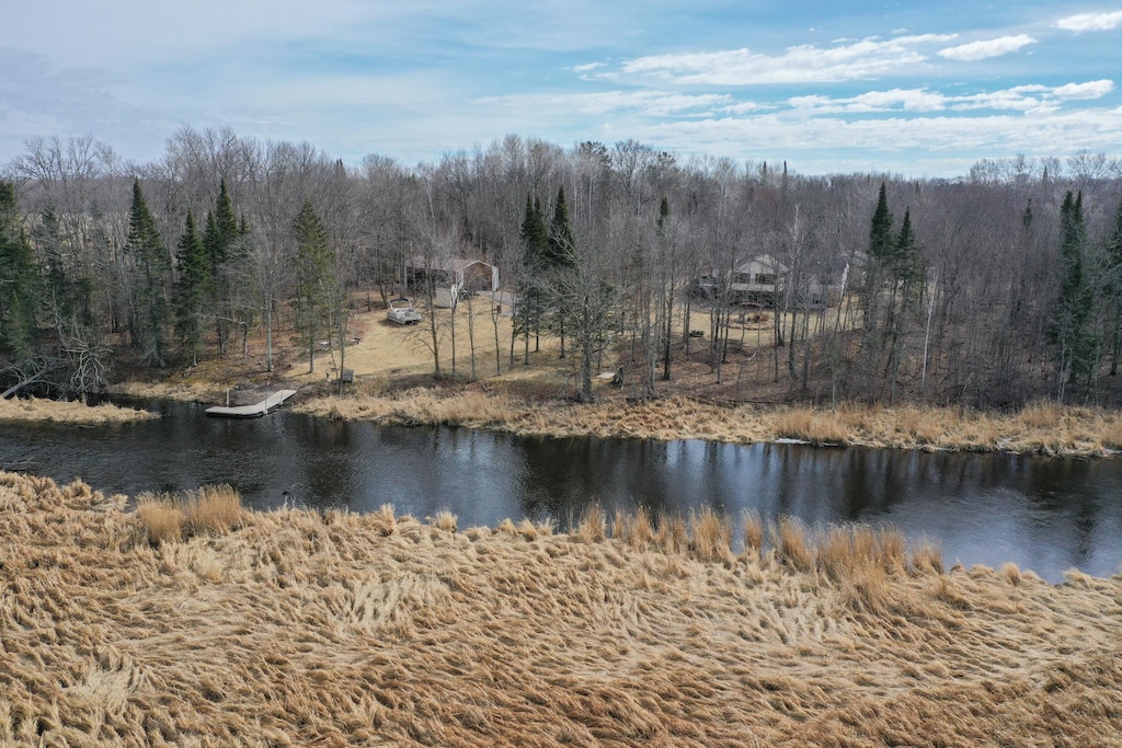 property view of water featuring a wooded view