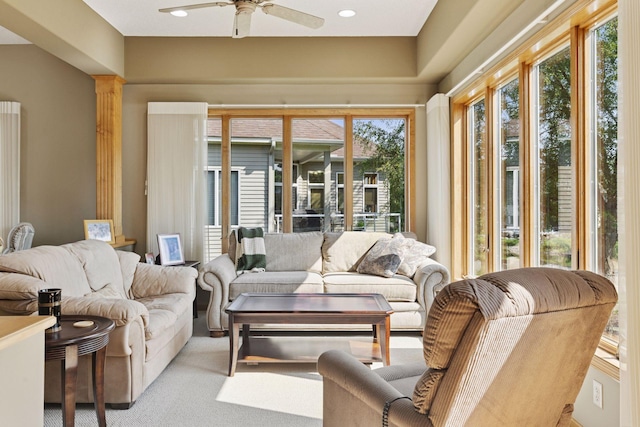 11871 Flanders Cir NE, Blaine, MN 55449 - living area with a ceiling fan and light colored carpet