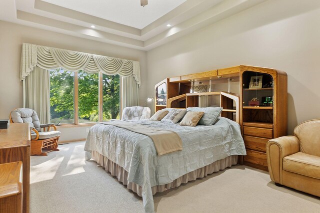 11871 Flanders Cir NE, Blaine, MN 55449 - bedroom featuring light colored carpet, recessed lighting, and a tray ceiling