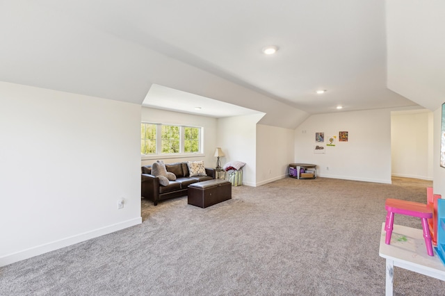 3344 26th Ave S, Saint Cloud, MN 56301 - living area with lofted ceiling, carpet flooring, baseboards, and recessed lighting