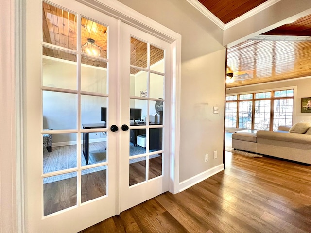 2543 Sunny Meadow Ln, Red Wing, MN 55066 - entryway featuring crown molding, wood finished floors, baseboards, and french doors
