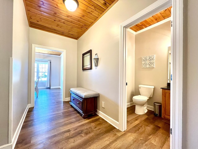 2543 Sunny Meadow Ln, Red Wing, MN 55066 - hall featuring wooden ceiling, dark wood finished floors, baseboards, and crown molding
