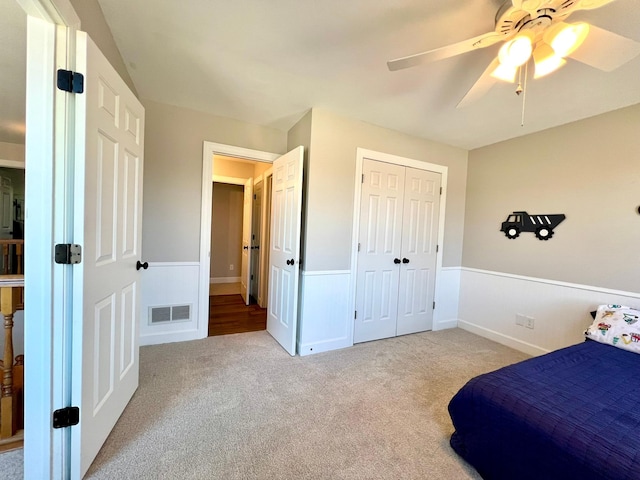 2543 Sunny Meadow Ln, Red Wing, MN 55066 - bedroom featuring carpet flooring, a ceiling fan, and a closet