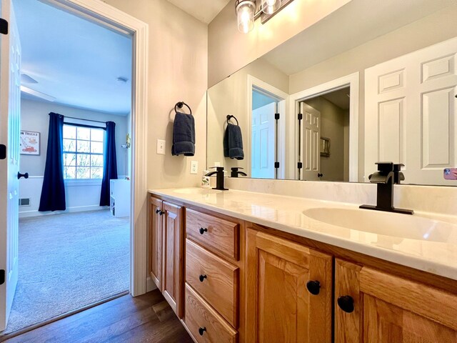 2543 Sunny Meadow Ln, Red Wing, MN 55066 - full bathroom featuring double vanity, wood finished floors, and baseboards