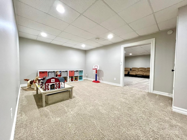 2543 Sunny Meadow Ln, Red Wing, MN 55066 - playroom featuring carpet flooring, baseboards, a drop ceiling, and recessed lighting