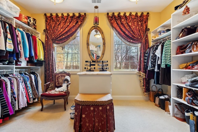 spacious closet featuring visible vents and carpet