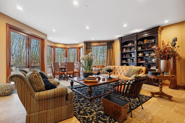 living area featuring recessed lighting