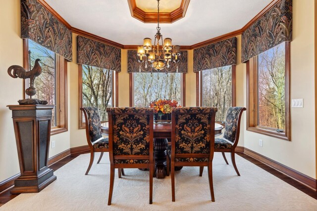 17620 Xanadu Ave, Jordan, MN 55352 - dining room with a chandelier, plenty of natural light, crown molding, and wood finished floors