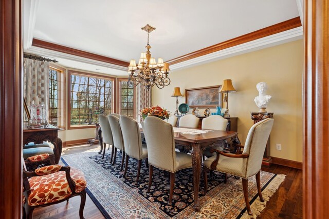 17620 Xanadu Ave, Jordan, MN 55352 - dining room with a chandelier, ornamental molding, and wood finished floors