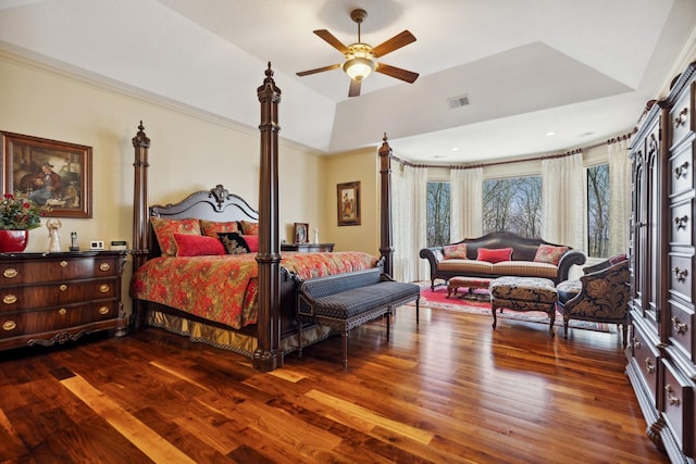17620 Xanadu Ave, Jordan, MN 55352 - bedroom featuring wood finished floors, crown molding, and ceiling fan