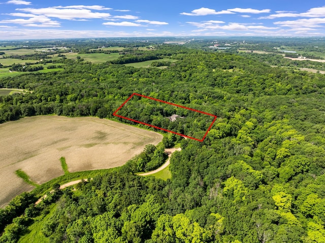 17620 Xanadu Ave, Jordan, MN 55352 - aerial view of property and surrounding area featuring a heavily wooded area and property parcel outlined