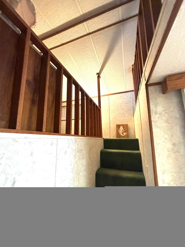 stairway with lofted ceiling