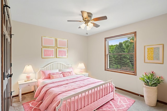 1159 Orwell Ave N, West Lakeland Twp, MN 55082 - bedroom featuring light carpet, baseboards, and a ceiling fan