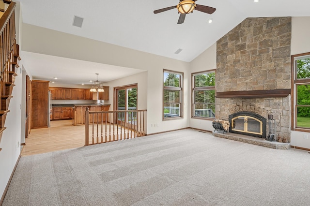 1159 Orwell Ave N, West Lakeland Twp, MN 55082 - unfurnished living room featuring light colored carpet, recessed lighting, ceiling fan, baseboards, and healthy amount of natural light