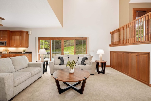 6507 Orchard Ridge Trl, Woodbury, MN 55129 - living area featuring light carpet and a high ceiling