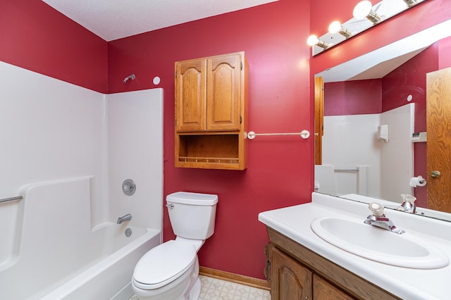 2625 Westview Ln NW, Rochester, MN 55901 - bathroom with baseboards, toilet, tile patterned floors, vanity, and shower / washtub combination