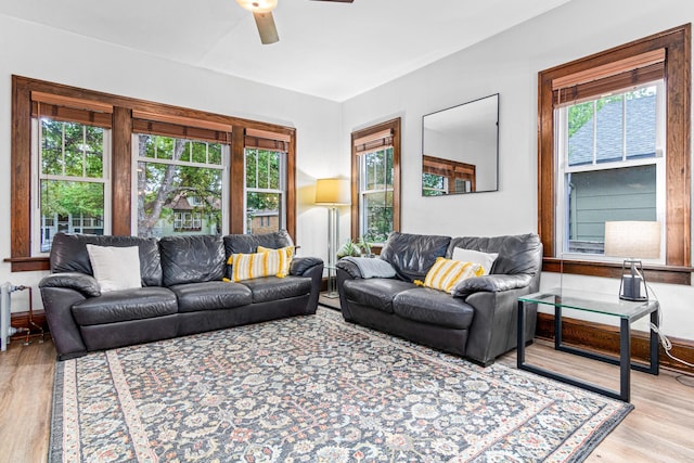 1597 James Ave, Saint Paul, MN 55105 - living room featuring healthy amount of natural light, wood finished floors, and ceiling fan