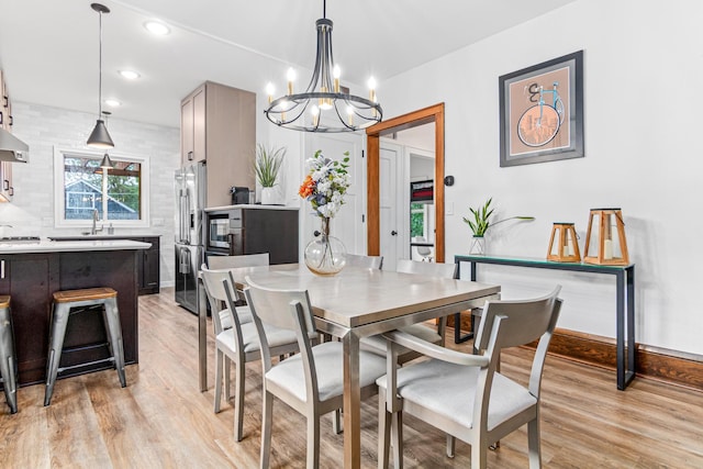 1597 James Ave, Saint Paul, MN 55105 - dining space with light wood-style floors, a chandelier, baseboards, and recessed lighting