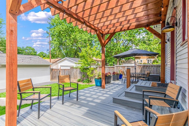 1597 James Ave, Saint Paul, MN 55105 - wooden deck featuring a pergola, a fenced backyard, and outdoor dining area