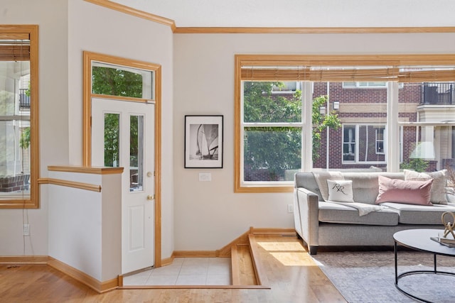 13 4th Ave N Unit 106, Minneapolis, MN 55401 - foyer entrance with plenty of natural light, light wood-style floors, baseboards, and ornamental molding