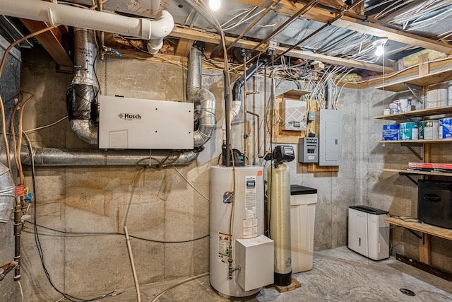 utilities with electric panel and water heater