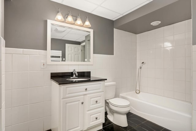 1310 Vine Pl, Orono, MN 55364 - full bath with toilet, tile walls, vanity, tile patterned floors, and shower / bath combination