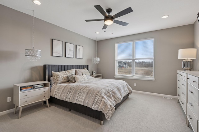 19477 102nd Pl, Corcoran, MN 55374 - bedroom featuring light carpet, recessed lighting, and ceiling fan