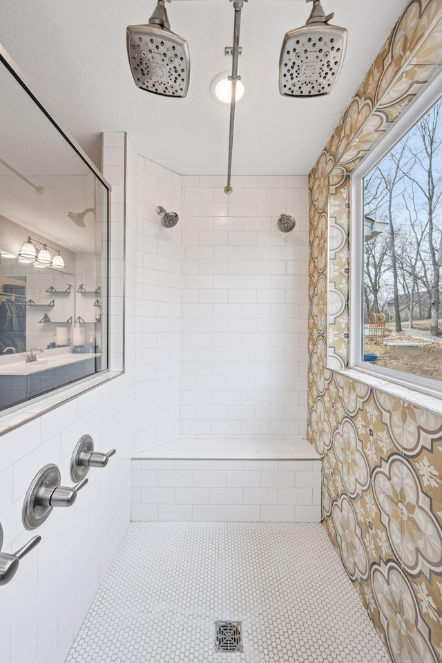 18837 Ogden St NW, Elk River, MN 55330 - bathroom with a tile shower and tile patterned floors