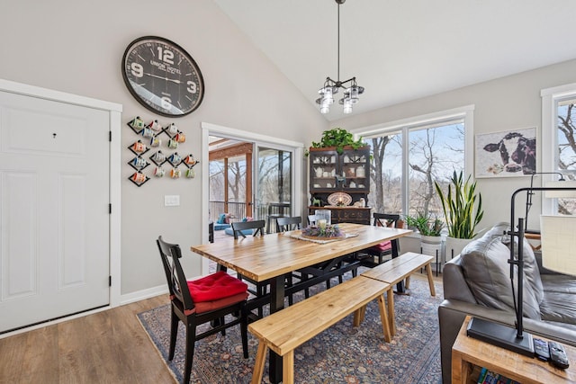18837 Ogden St NW, Elk River, MN 55330 - dining space with wood finished floors, baseboards, and high vaulted ceiling