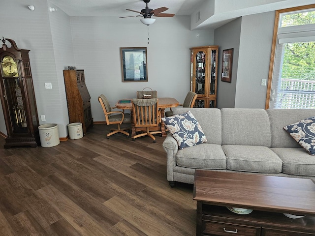 1880 3rd Ave NW Unit 215, Rochester, MN 55901 - living area with a ceiling fan and dark wood-style floors