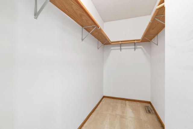 spacious closet featuring light carpet