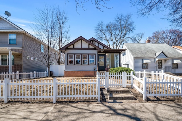 view of front facade with a fenced front yard and stucco siding