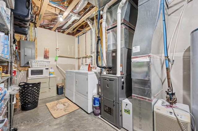 interior space featuring washing machine and dryer and electric panel