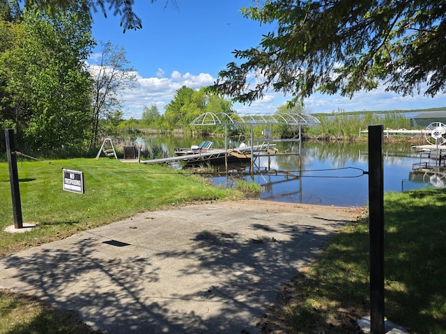 16099 Twilight Rd, Kathio Twp, MN 56359 - dock area with a water view and a lawn