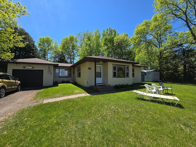 16099 Twilight Rd, Kathio Twp, MN 56359 - ranch-style home with an attached garage, a front lawn, and gravel driveway
