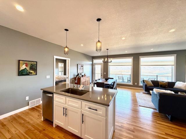 817 2nd St N, Brownsville, MN 55919 - kitchen with a sink, dark countertops, light wood-type flooring, and dishwasher