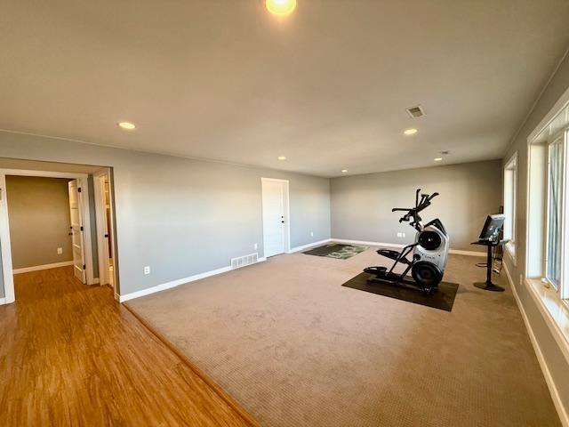 817 2nd St N, Brownsville, MN 55919 - workout room featuring recessed lighting, baseboards, and visible vents