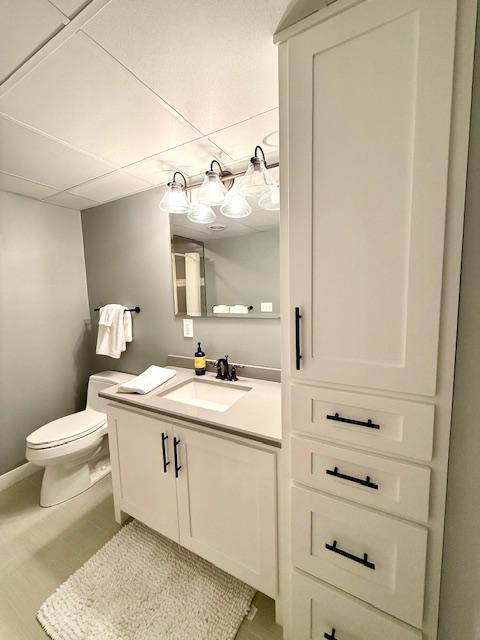 817 2nd St N, Brownsville, MN 55919 - bathroom with vanity, baseboards, and toilet