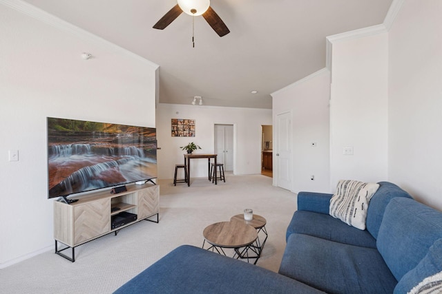 13560 Technology Dr Unit 1210, Eden Prairie, MN 55344 - living area featuring carpet floors, ornamental molding, and ceiling fan
