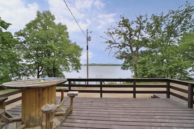 27672 Little Whitefish Rd, Garrison, MN 56450 - wooden terrace with a water view