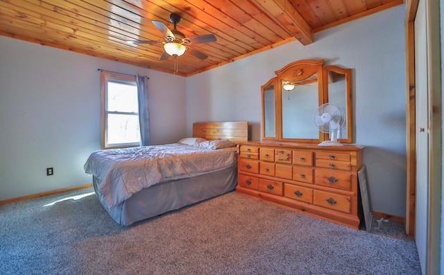 27672 Little Whitefish Rd, Garrison, MN 56450 - bedroom with wooden ceiling, carpet floors, baseboards, and ceiling fan