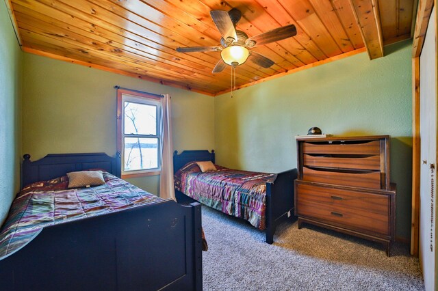 27672 Little Whitefish Rd, Garrison, MN 56450 - carpeted bedroom featuring wooden ceiling and ceiling fan
