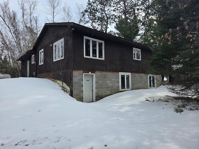 view of snow covered property