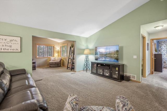 108 Serenity Cir, Buffalo, MN 55313 - carpeted living room featuring vaulted ceiling and baseboards